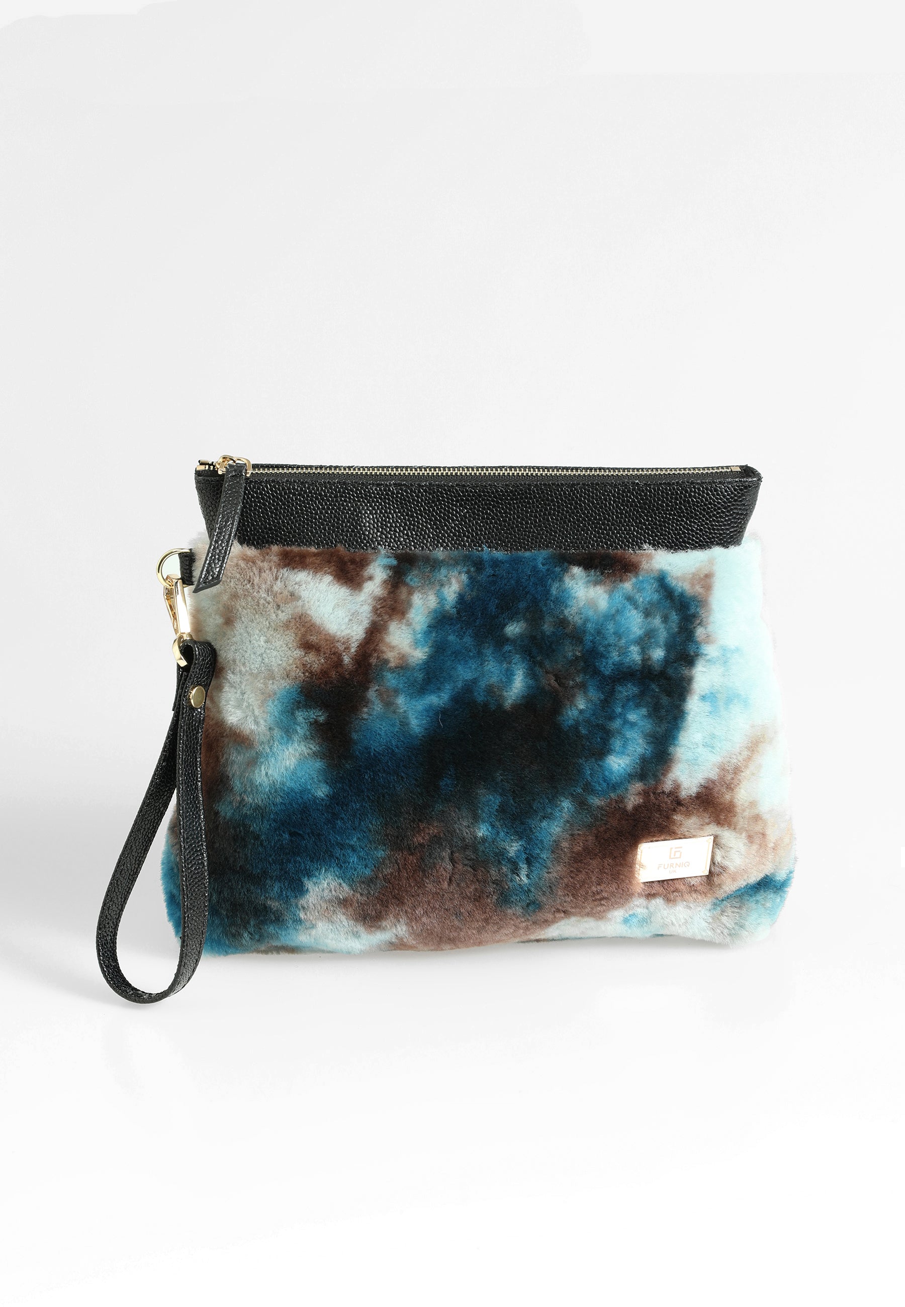 Shearling-clutch voor dames, blauwe veelkleurige wol