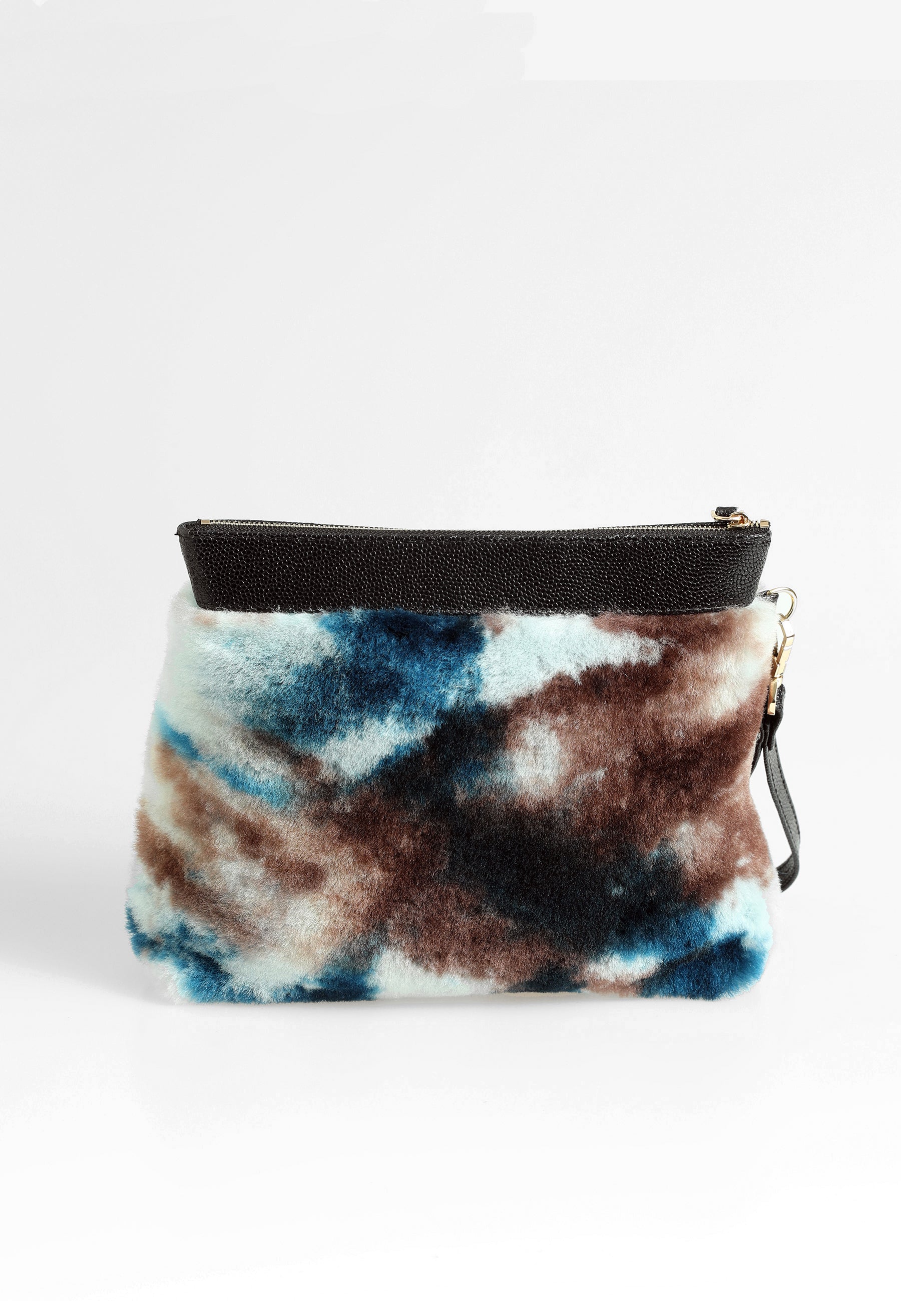 Shearling-clutch voor dames, blauwe veelkleurige wol