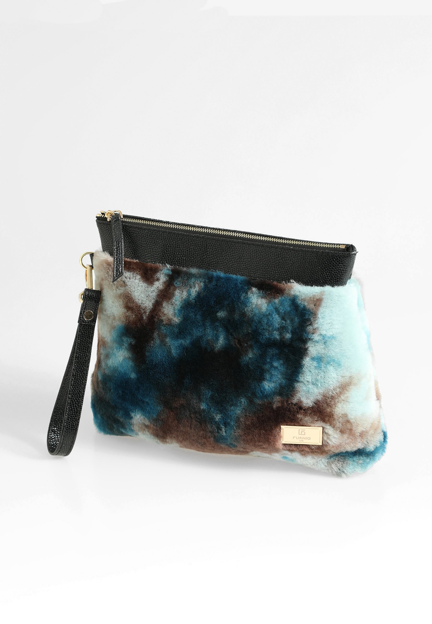 Shearling-clutch voor dames, blauwe veelkleurige wol