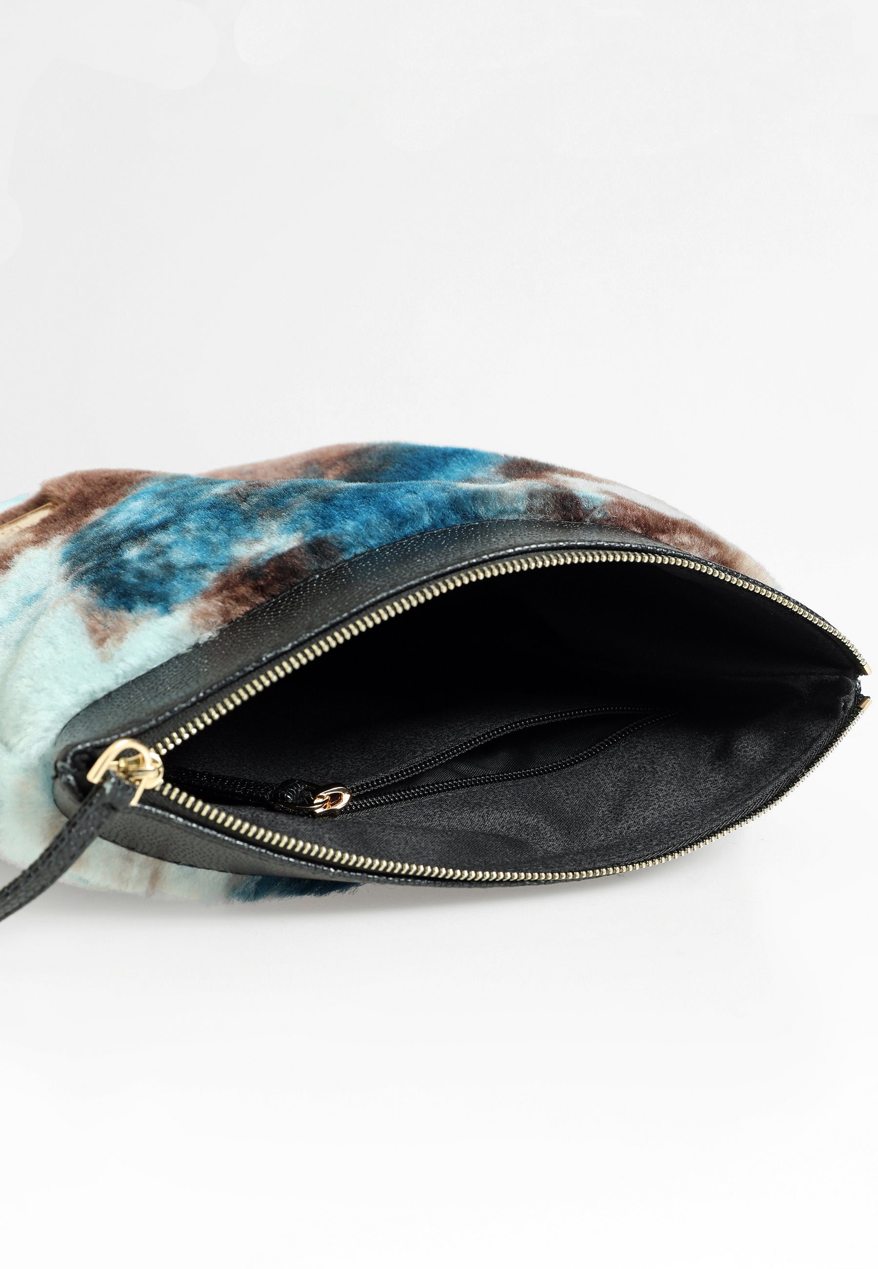 Shearling-clutch voor dames, blauwe veelkleurige wol