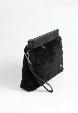 Image of Shearling-clutch voor dames, zwarte wol met patroon