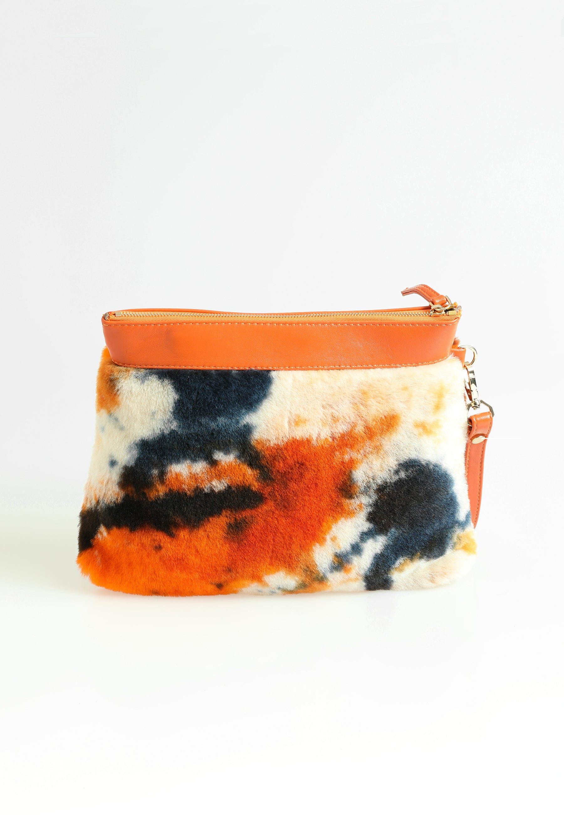 Shearling-clutch voor dames, oranje veelkleurige wol