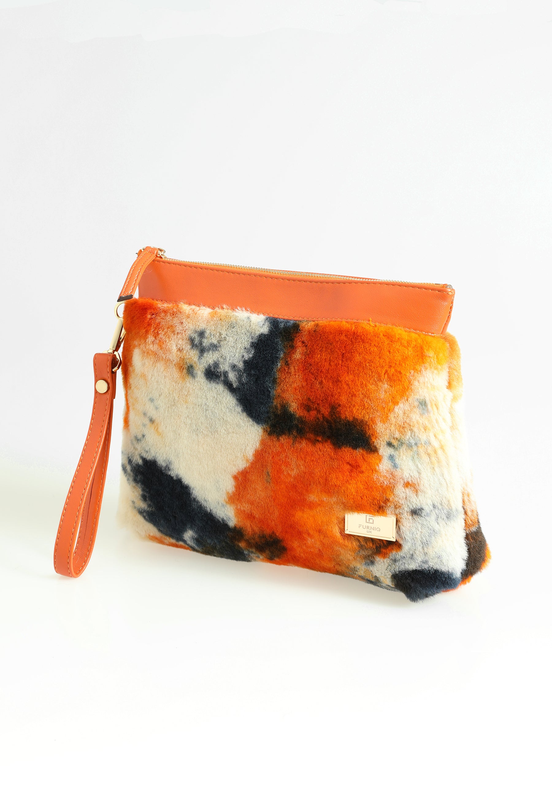 Shearling-clutch voor dames, oranje veelkleurige wol