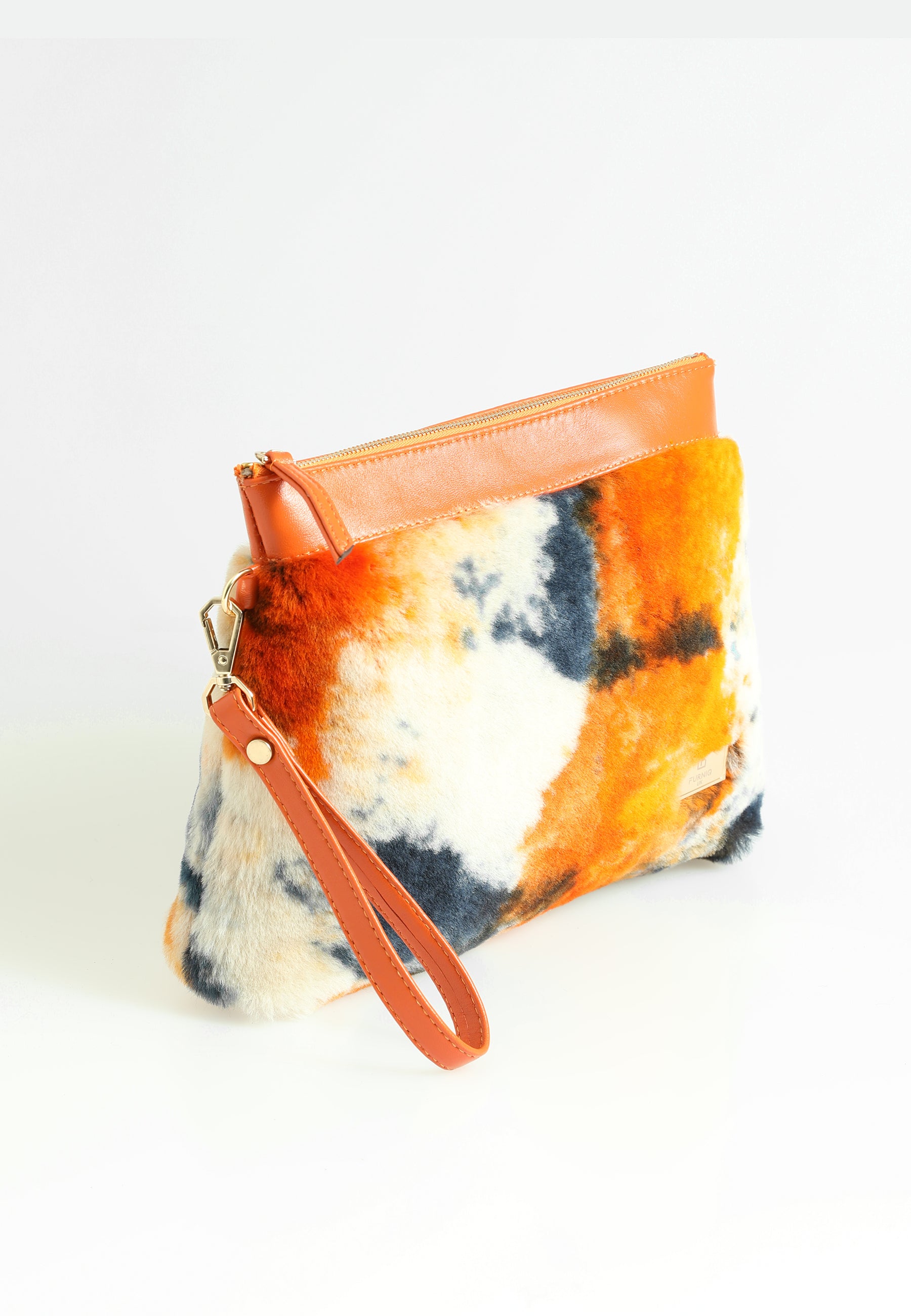 Shearling-clutch voor dames, oranje veelkleurige wol